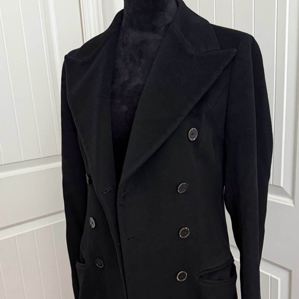 MaxMara Classic  Black Trench Coat Double Breast 100% Virgin Wool - Picture 3 of 16